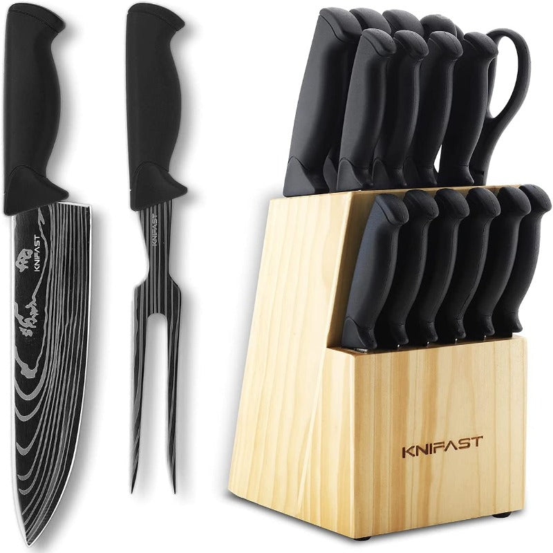 16 Piece Kitchen Block Knife Set With Boning Knife and Carving Fork  KNIFST 