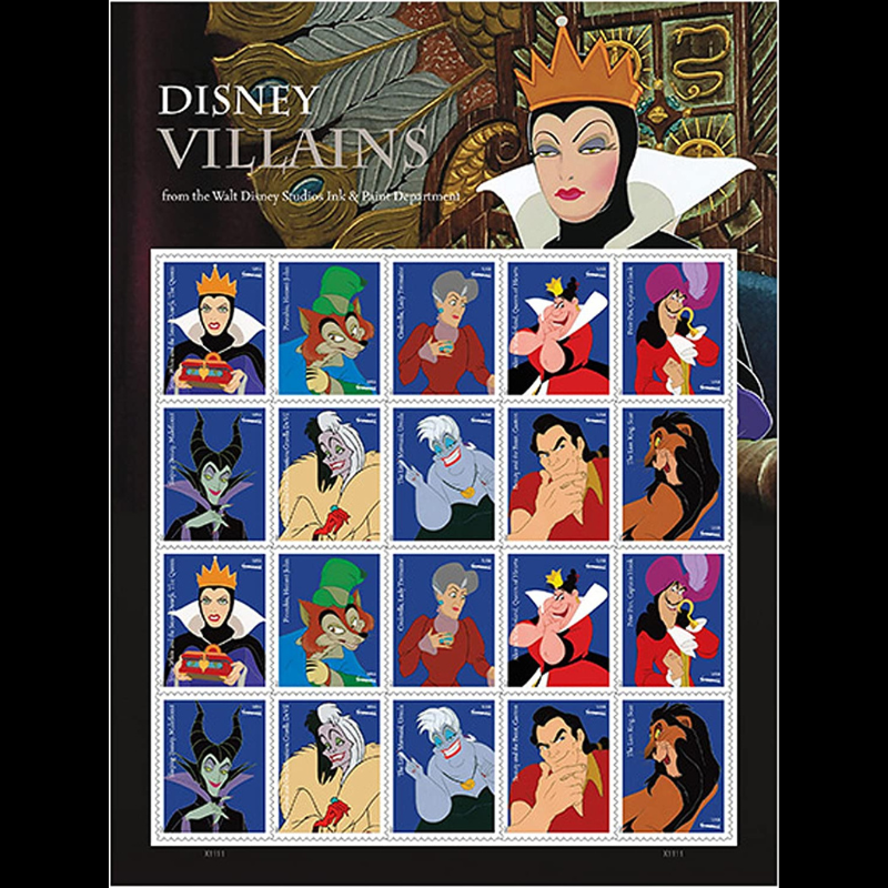USPS Walt Disney Villains One Sheet Forever Stamps - Booklet of 20 First Class Forever Stamps