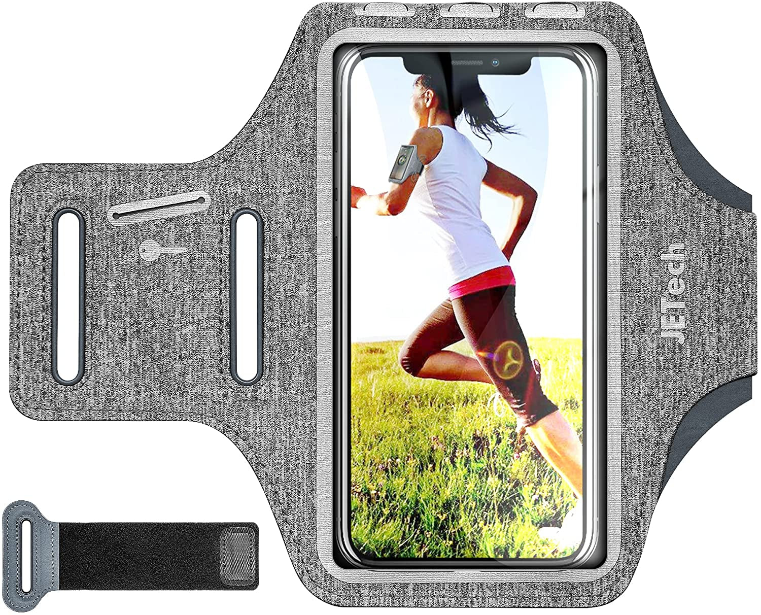  Cell Phone Armband Holder for Phone Upto 6.2 inch, for iphone 14/14 Pro/13/13 Pro, Water Resistant Phone Case with Key Holder and Card Slot, for Running, Walking, Hiking, Adjustable Band (Grey)