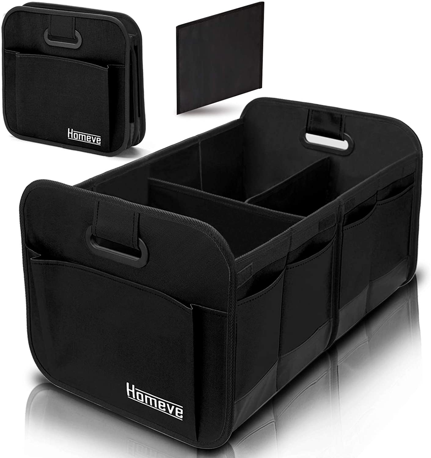 Foldable Trunk Storage Organizer, Reinforced Handles, Suitable for Any Car, SUV, Mini-Van Model Size, Black