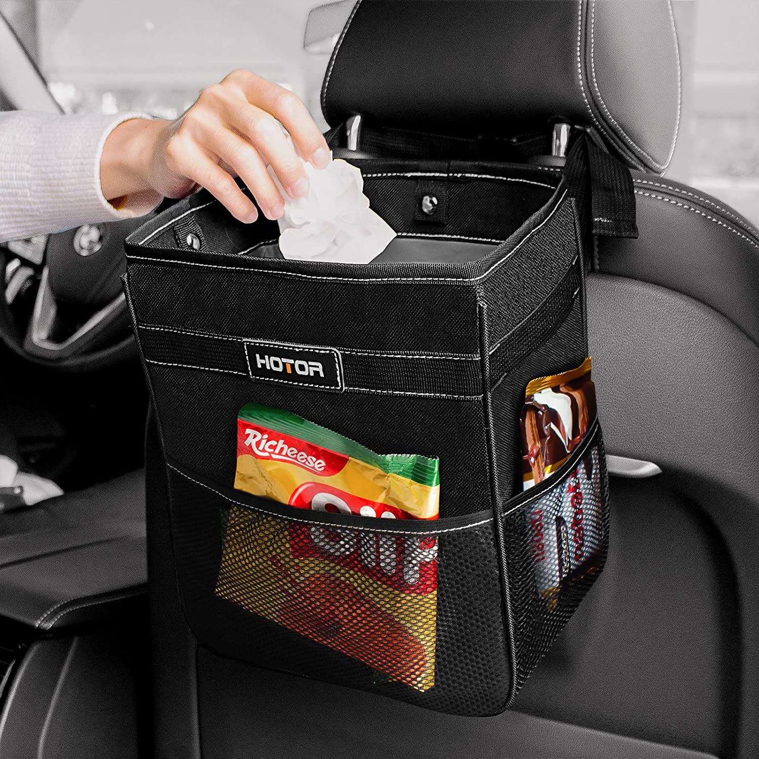 HOTOR Car Trash Can - Multifunctional Car Organizer for Storage & Trash, Large Car Trash Bin with Big Opening & Leakproof