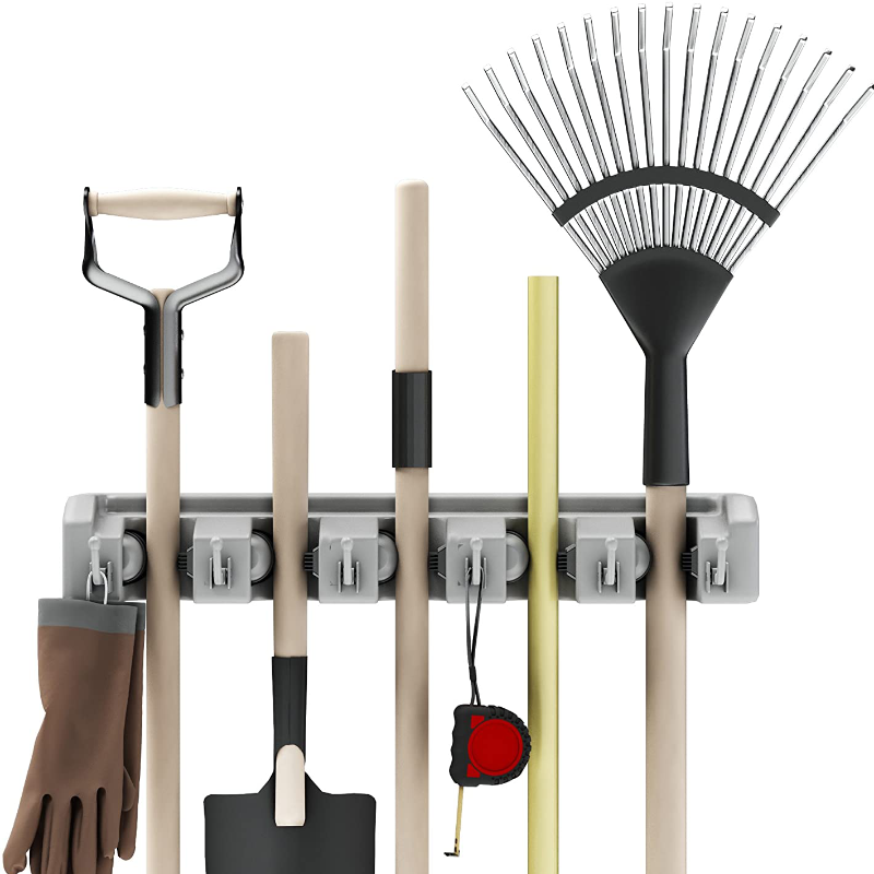 Shovel, Rake and Tool Holder with Hooks- Wall Mounted Organizer for Garage, Closet, or Shed-Hang Home and Garden Tools-Space Saving Rack by Stalwart - 1 Pack