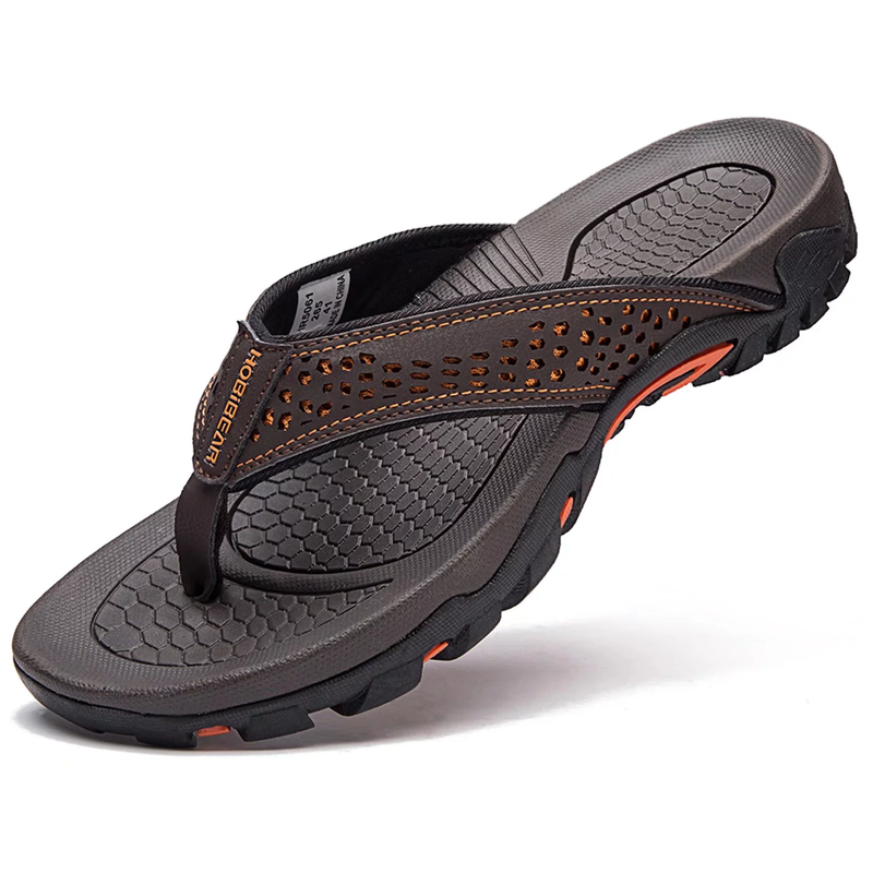 Mens Flip Flop Thong Sandals - Supportive Arch - Orthotic - Brown A / 7.5