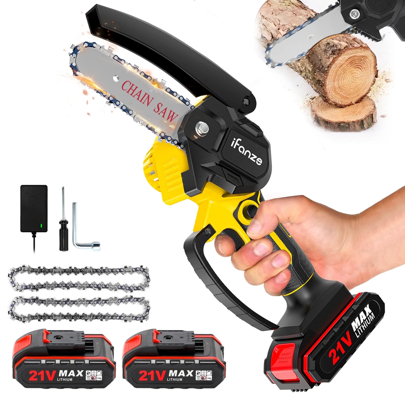 4 Inch Mini Chainsaw with 2 Batteries, Portable Cordless Tree Trimming - 4 In